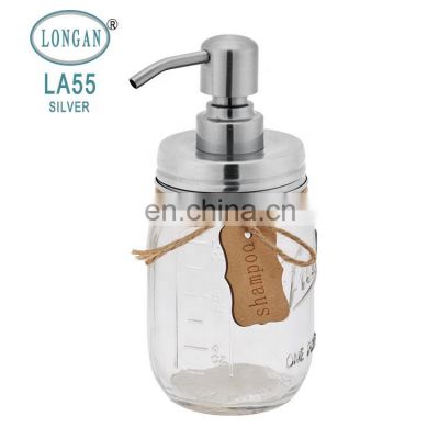 Custom Empty Glass Bath Kitchen Shampoo Clear Empty Lotion Pump Soap Mason Jar With Metal Lid Handle Factory In China