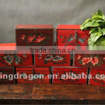 Chinese antique furniture red pine wood painting box