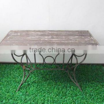 rectangle metal and wooden table