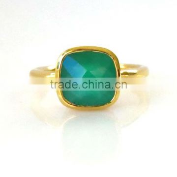 Silver Green Onyx cushion faceted Gemstone Ring