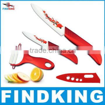 Beauty Gifts Kitchen, dining & bar Red Flower Painted Zirconia Ceramic fruit Knife Set Kit 3" 5" inch with + Peeler+Covers