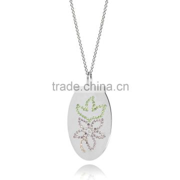 14K Silver Plating in Silver/Brass With Customize Design Botanical Theme 'Orchid' Drawing with Different Color Crystal