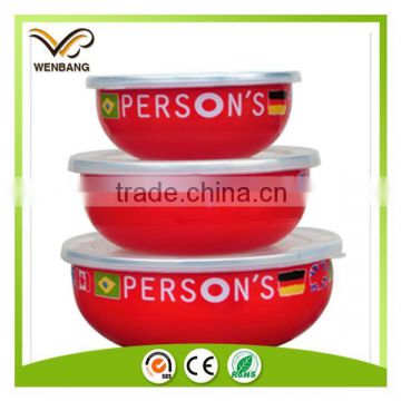 Wholesale high quality 3pcs deep enamel bowls with lid