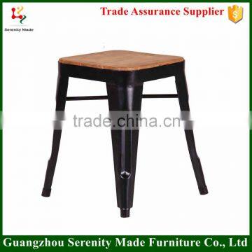 high quality metal small sitting stool with wooden seat