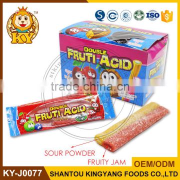Double Fruit Acid Sugar Coated Filled Soft Stick Candy