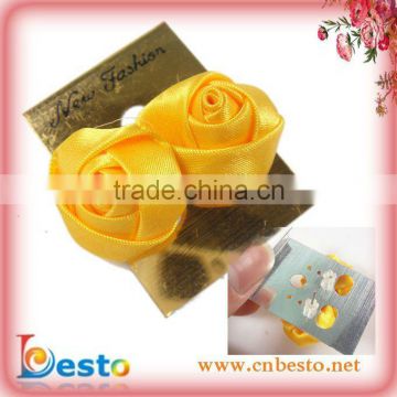 J0019 2012 Fashion fabric rose flower shaped yellow earring for ladies