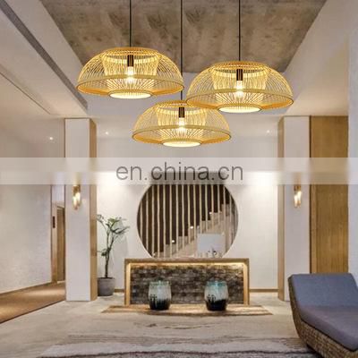 Chinese Rattan Hanging Lamp For Living Room Bedroom Bamboo Lantern Chandelier Decor LED Pendant Light