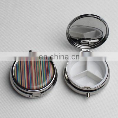 Metal Pocket Square 3 Case Pill Box with Mirror Inside
