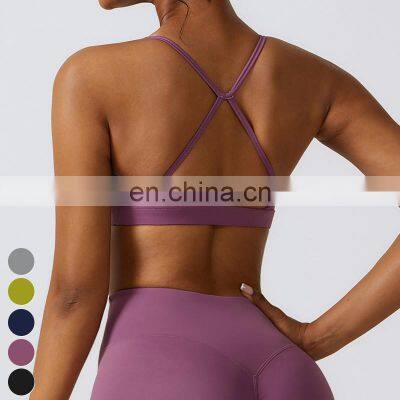 Wholesale Ladies Quick Dry Running Wear Sexy High Impact Strappy Top Gym Fitness Yoga Bra Women Cross Back Sports Bra