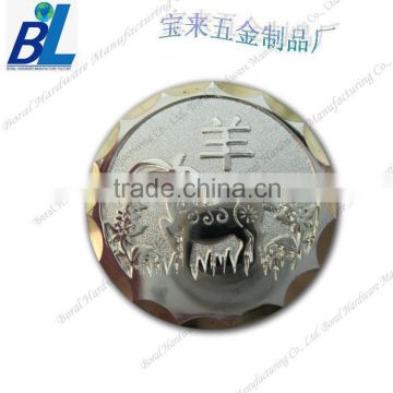 Customized curve wave edge zodiac design of sheep metal challenge coins