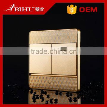 China fashion design BIHU golden color panel 2 gang electrical wall switch prices