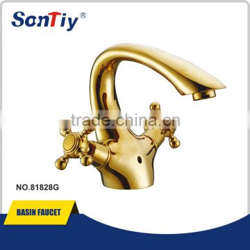 dual handle antique gold brass basin faucet 81828G
