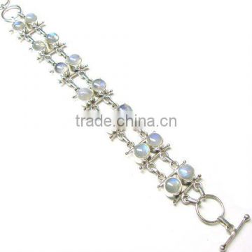 Blue rainbow moonstone jewelry 925 Indian silver bracelet