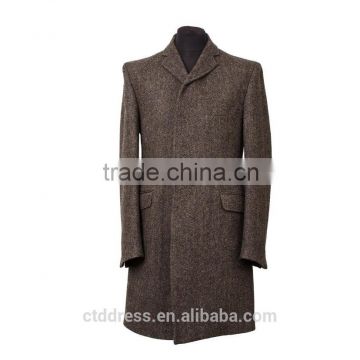2015 new style 100% cashmere grey herringbone classic tailor made men's overcoat