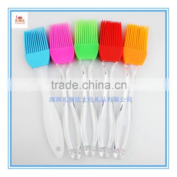 Hot sale transparent handle silicone oil brush for baking, silicone baking brush with clear handle and red blue head