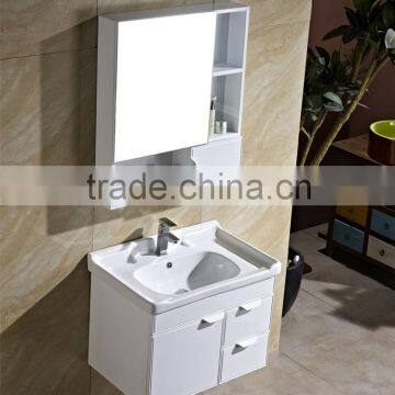 1077 Small white wood corner bathroom cabinet
