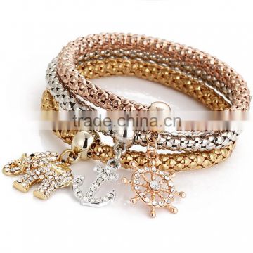 Wholesale cheap 3 color jewelry crystal animal pendant new gold bracelet designs