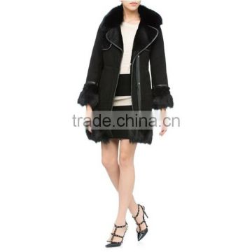 Ladies' full lambskin suede jacket with fox fur collar and cuffs