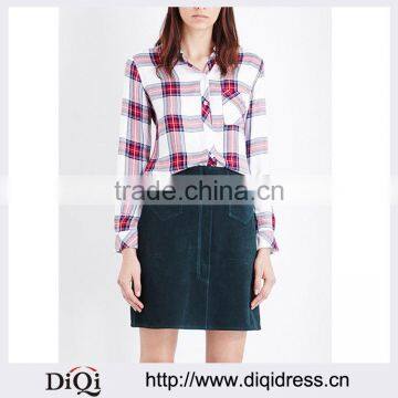 Wholesale Women Apparel Long Sleeves Buttoned Cuffs Hunter Checked Shirt(DQE0267T)