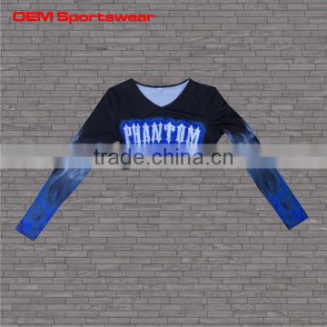 Sexy stretch crop top cheerleading shirts in long sleeve