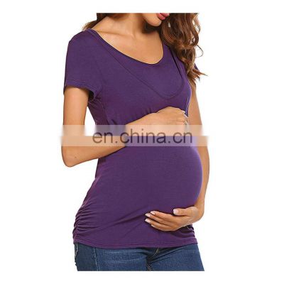 European And American Women's Short Sleeve T-Shirt Fashion Popular Maternity Multi-Functional Breast Feeding Short