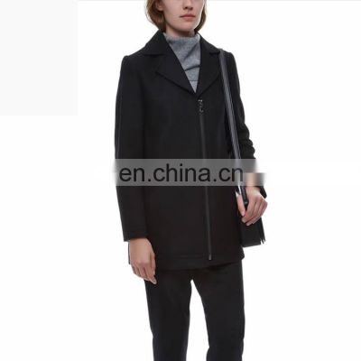 Woman black wool blend coat with zipper