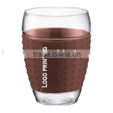 Promotional glass tea coffee cup with rubber cover