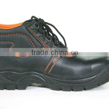 Hot selling dual density PU sole leather safety shoe with steel toe & steel plate for work time
