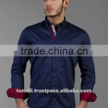 Classy Long Sleeve Navy Blue Satin Shirts