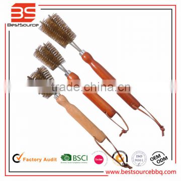Easy cleaned wooden 3pcs BBQ double-side grill cleaning brush with scraper