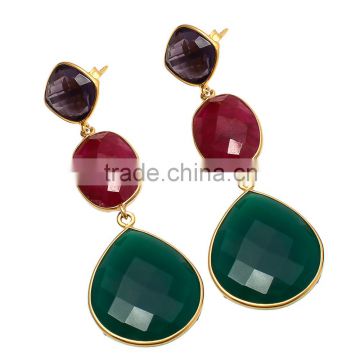 GreenOnyx/Dyed Ruby/Amethyst quartz Gemstone Earrings
