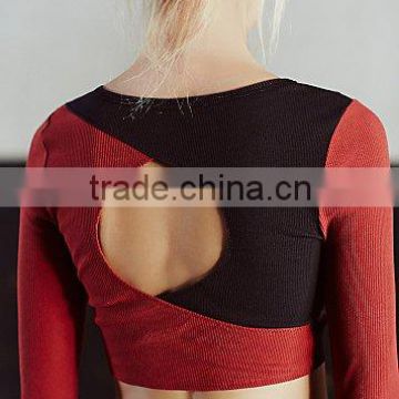 Keyhole design at the bust and back fitted and long sleeve sexy yoga crop tops