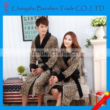 Super Soft Adults Leopard Print Flannel Fleece Bathrobe For Home