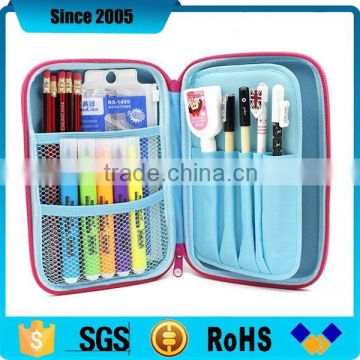 blue pu leather cover eva pencil case for girl