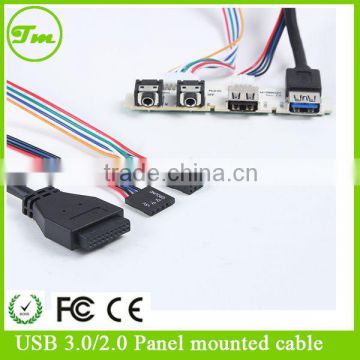 USB 3.0 Panel mounted cable adding two USB ports and audio port for PC