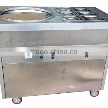 Customized Single Flat Pan Fried Ice Cream Machine with 6 containers to keep fresh