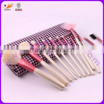 Nylon Hair Makeup Brush Set with Pink Aluminium Ferrule