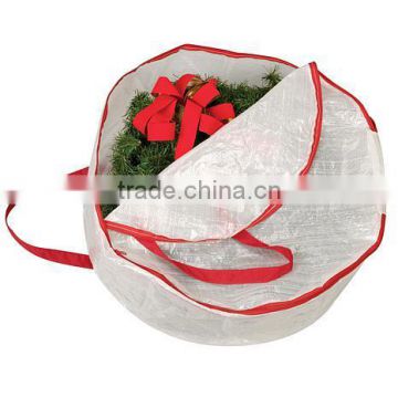 30-inch circular wreath storage bag with red trim
