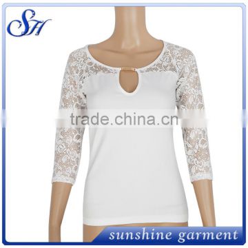 2017 Sexy White Tank Top with lace Wholesale 95%polyester 5%spandex