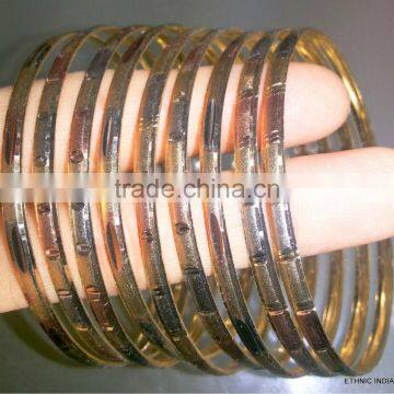 3 TONE GOLD PLATED BANGLE bracelet set 3mm
