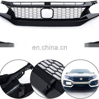 Front bumper grille,Front Hood Grill with Mesh for Honda Civic 10th Gen 2019-2020 small Honeycomb style with eyebrow