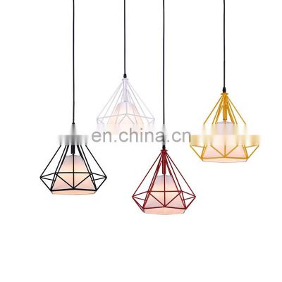American Modern Ceiling Hanging Light Iron Cage Cloth Covered Geometric Decorative Pendant Light