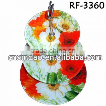 Personalized Flower Designed Round Clear Decorative Grape Plates with Rack