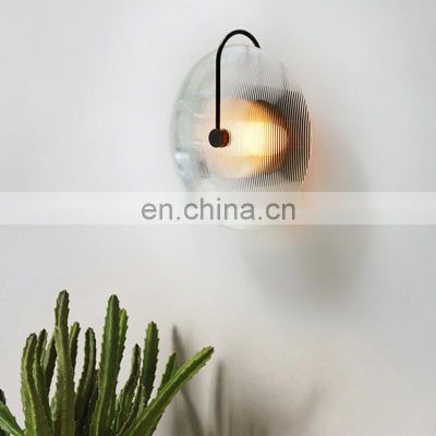 Luxury Wall Lamp Glass Round Postmodern Living Room Corridor Bedroom Bedside Wall Light LED Indoor Decorative Sconce