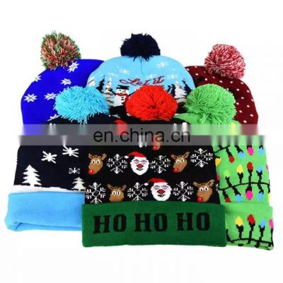 LED Christmas Hats Knitted caps with Lights Adult Kids Colorful Luminous Xmas Hats Christmas and New Year Decorations