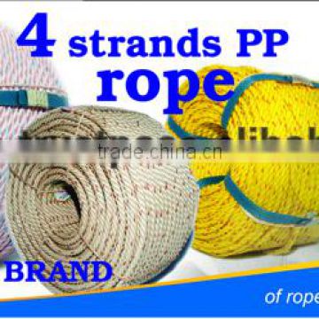 Professtionally produce 4 strands twisted pp rope diameter 4.0mm to 60mm