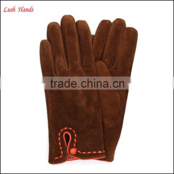 Hot Selling Ladies Classical Suede Leather Gloves Touchscreen and Smartphone brown Leather Gloves 3/7 woolen lining