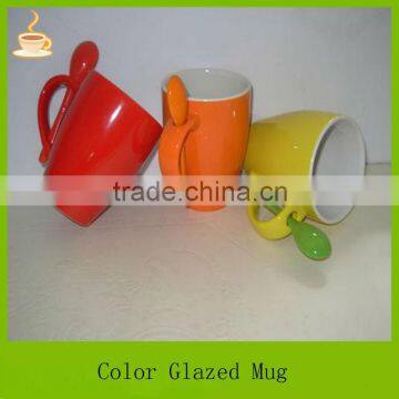 10oz colorful ceramic coffee mug with spoon