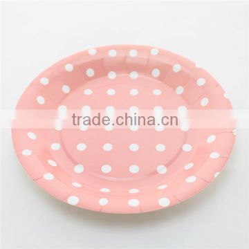 Party Supplies Pink Round Polka Dot Paper Plate