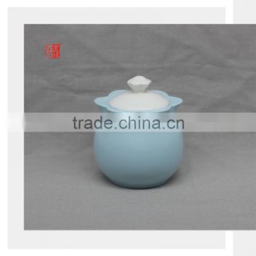 Blue Flower Shape Color Clay Ceramic Sugar Pot with White Lid